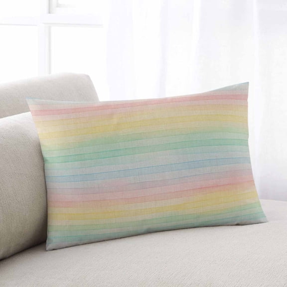 Colorful Striped Throw Pillow Covers, Farmhouse Vertical Striped Burlap Rustic Soft Breathable Pillow Cases with Zipper for Sleeping, Toddler Pillowcases for Couch Bed Sofa Chair 12x20 Inches