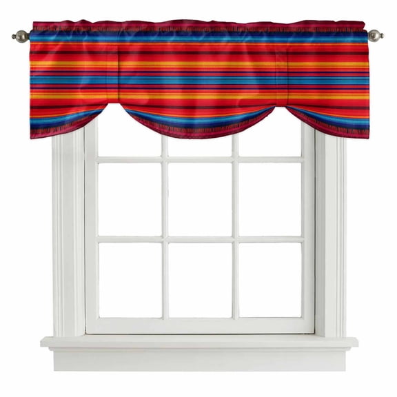 Colorful Striped Tie Up Valance Curtains for Windows, Kitchen Curtains Window Treatments, Farmhouse Modern Rainbow Lines Art Short Window Shades Valances for Bedroom Bathroom Cafe 42"x12"