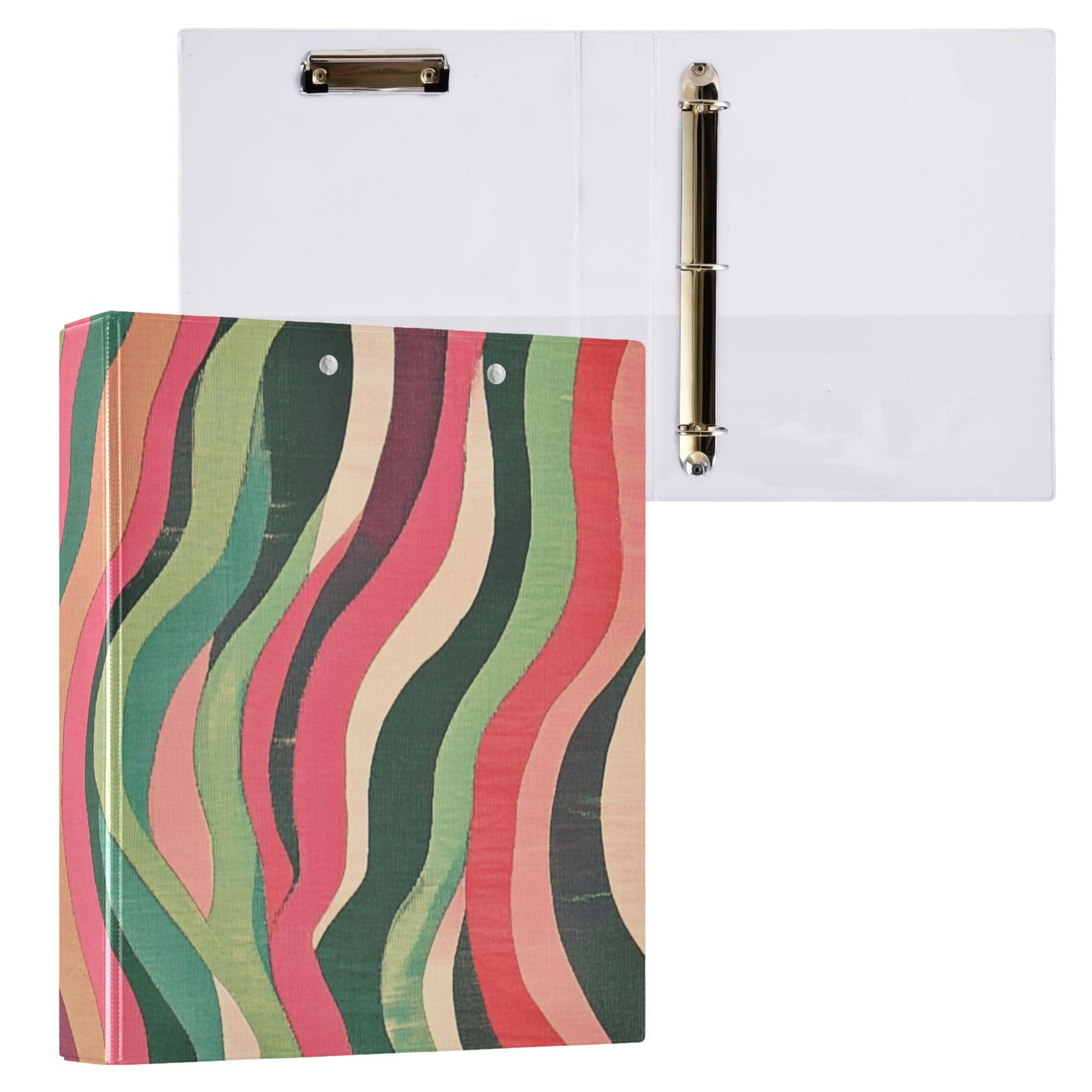 Colorful Striped Wavy Lines 3 Ring Binders 1.5 inch Hardcover File Folders with Interior Pockets A4 Size Organizer for School Office Hospital