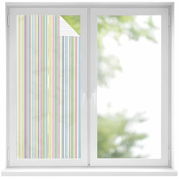 Colorful Striped Window Privacy Film, Farmhouse Rainbow Color Stripes Static Cling UV Sun Blocking Heat Control Window Tint Day and Night, Non-Adhesive One Way Windows Privacy Cover 19.6''x39.3''