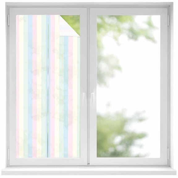 Colorful Striped Window Privacy Film, Rainbow Color Stripes Static Cling UV Sun Blocking Heat Control Window Tint Day and Night, Non-Adhesive Reusable One Way Windows Privacy Cover 19.6''x39.3''
