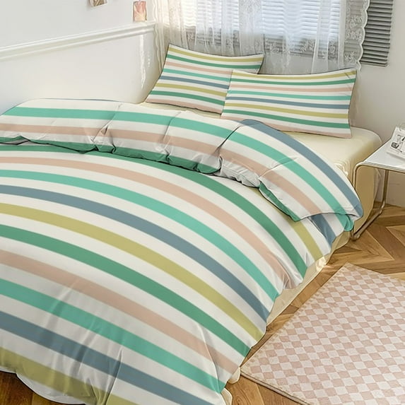 Colorful Stripes 3D Duvet Cover Set Quilt Cover Theme of for Bedroom Decoration