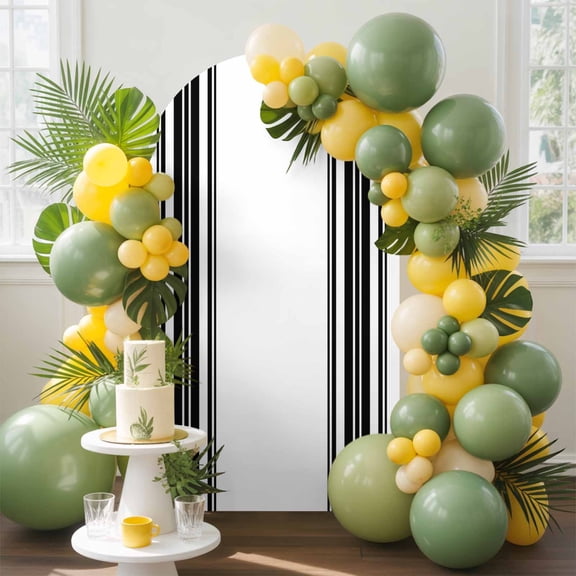 Colorful Stripes Arch Backdrop Cover, 4FT, Black Wood Texture White Spandex Arch Covers Double-Sided Backdrop for Wedding Birthday Party Photo Background Decoration
