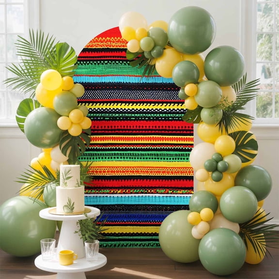 Colorful Stripes Arch Backdrop Cover, 7.2FT, Mexican Aztec Abstract Ethnic Spandex Arch Covers Double-Sided Backdrop for Wedding Birthday Party Photo Background Decoration