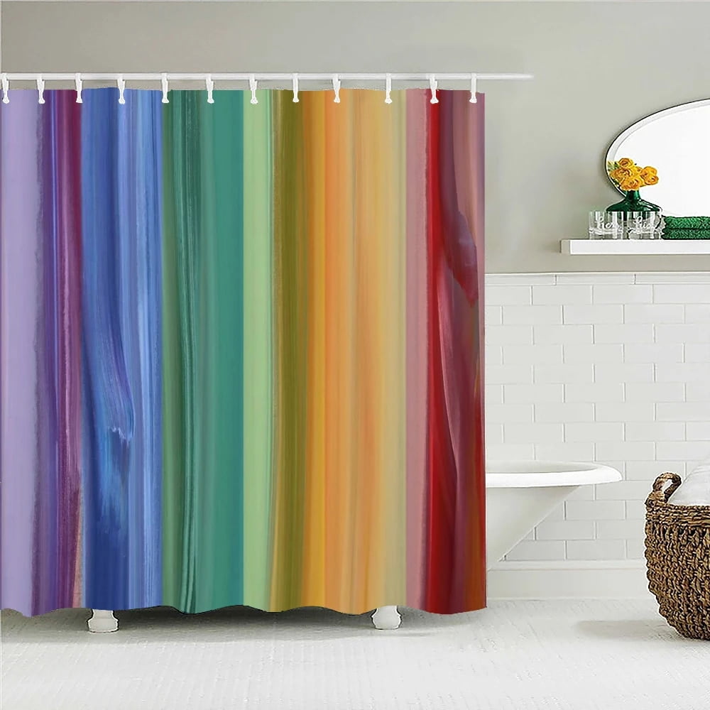 Colorful Stripes Bath Curtain Waterproof Fabric Shower Curtains ...