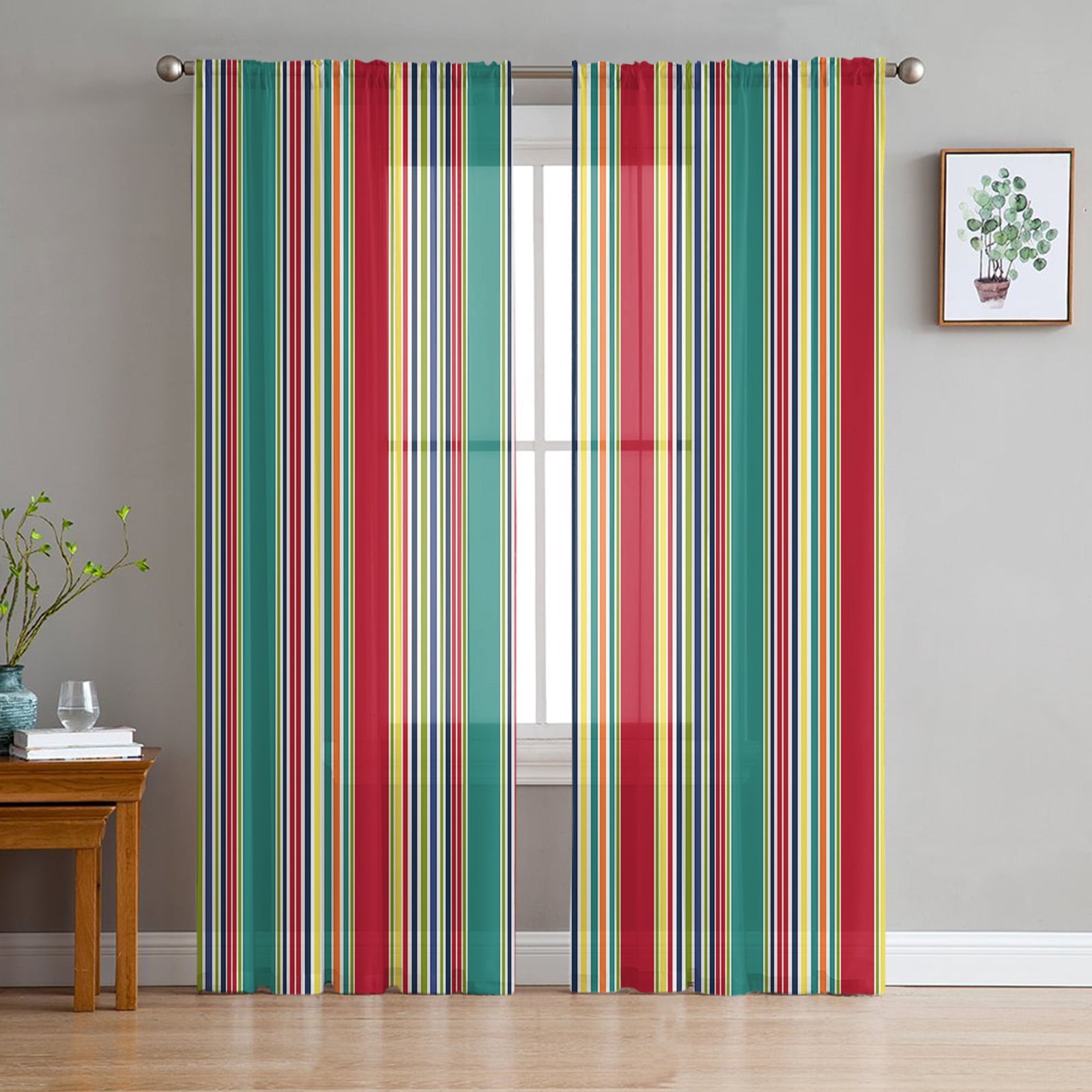 Transparent Rations Colorful Stripes Bedroom Transparent Sheer Curtains Holiday ration ...