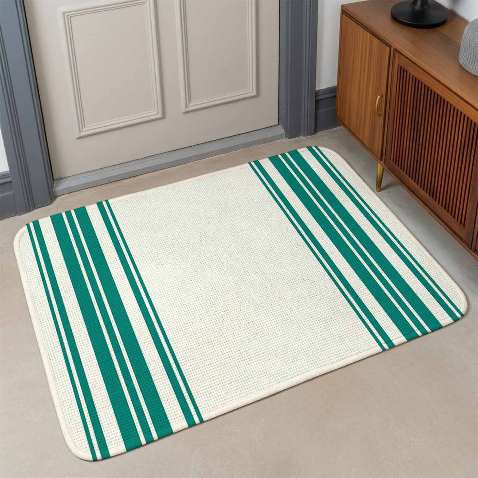 Colorful Stripes Front Door Mat Indoor Entrance, Teal Green Wood ...