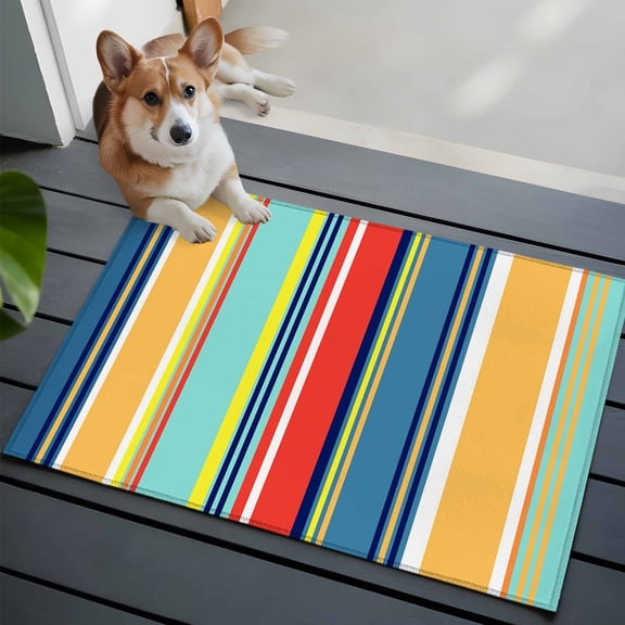 Colorful Stripes Front Door Rugs 2x3 ft Lines Art Traditional Farmhouse Small Rug for Entryway Non Slip Washable Bathroom Door Mat Absorbent Floor Mat for Indoor Entrance