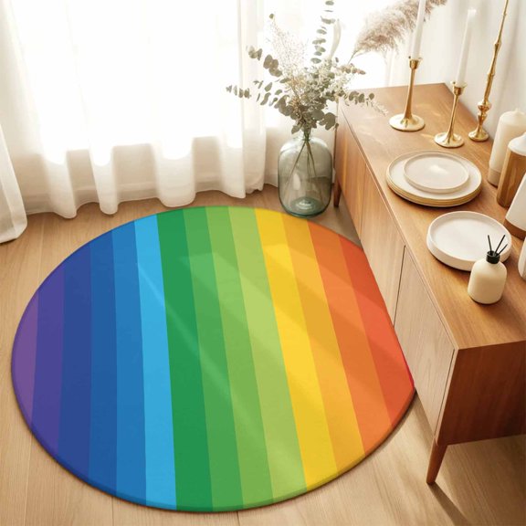 Colorful Stripes Gradient Art Round Rug 3ft Modern Rainbow Texture Washable Area Rugs for Living Room Bedroom Entryway Non Slip Entrance Door Mat Indoor Floor Carpet
