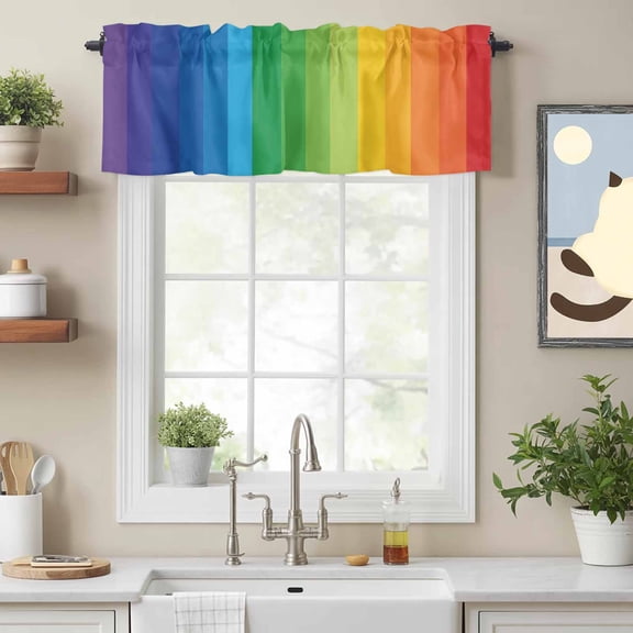 Colorful Stripes Gradient Art Valances for Windows,Kitchen Valance Rod Pocket Short Curtain, Modern Rainbow Texture Valance Curtain Window Valances for Bedroom Bathroom Living Room 54x18in