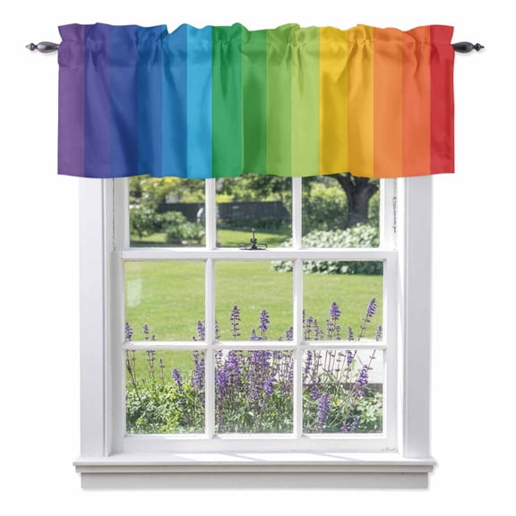 Colorful Stripes Gradient Art Valances for Windows,Kitchen Valance Rod Pocket Short Curtain, Modern Rainbow Texture Valance Curtain Window Valances for Bedroom Bathroom Living Room 42x12in