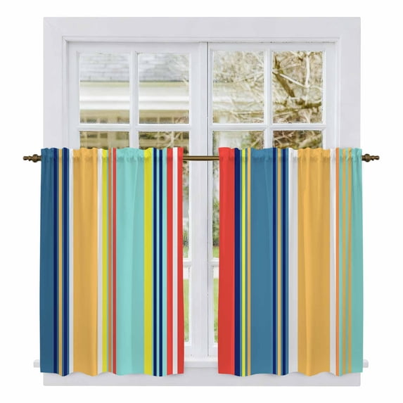Colorful Stripes Kitchen Curtains, Modern Abstract Art Vertical Striped Light Filtering Window Curtain Panels, 2Pcs Rod Pocket Window Treatments Set for RV Dining Room Study Room 42x54 Inches