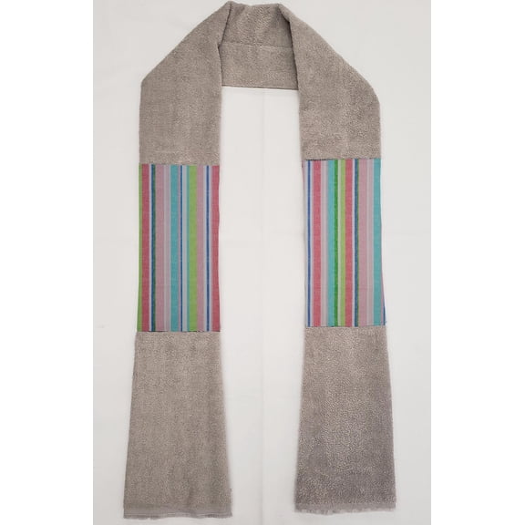 Colorful Stripes Kitchen Towel Boa / Scarf by Penny's Needful Things (Towel Color: Gray) (Pastel)