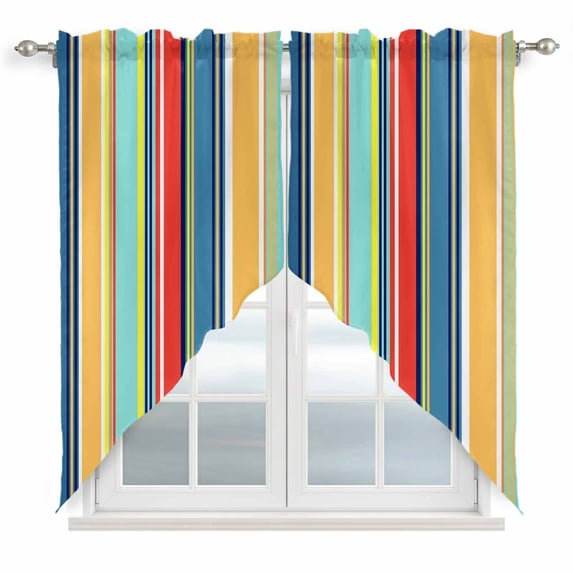 Colorful Stripes Kitchen Window Curtains, Swag Curtains Valance for Bedroom Living Room Bathroom, Modern Abstract Art Vertical Striped Rod Pocket Window Curtain Block Drapes 2 Panels 36"x63"
