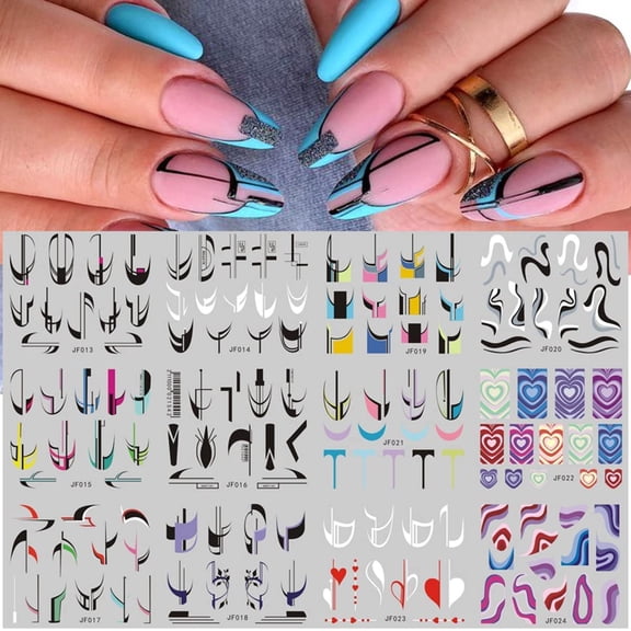Colorful Stripes Nail Art Stickers Water Transfer Nail Decals Rainbow Geometric French Tips Nail Stickers for Nail Art Decoration Watermark Nail Art Design for Women&Girls DIY Nail Art Supplies 36PCS