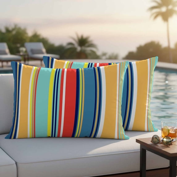 Colorful Stripes Outdoor Pillow Covers 20x12 Inch Lumbar Pillow Covers Set of 2 Waterproof Decorative Throw Pillow Cases Modern Abstract Art Vertical Striped Cushion Covers for Patio Furniture Garden