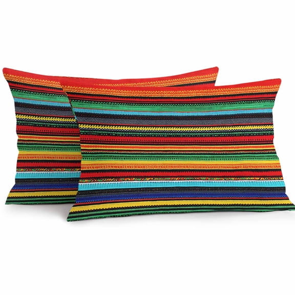 Colorful Stripes Outdoor Pillow Covers Pack of 2 Mexican Aztec Abstract Ethnic Waterproof Throw Pillow Covers Decorative Cushion Cases for Patio Garden Tent Balcony Couch 20x12 inch