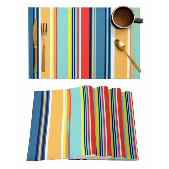 Colorful Stripes Placemats Set of 1 Lines Art Traditional Farmhouse Heat Insulation Washable Place Mats, Rustic Non-Slip Table Mats for Dining Table Party Kitchen Decor,13x19 Inch
