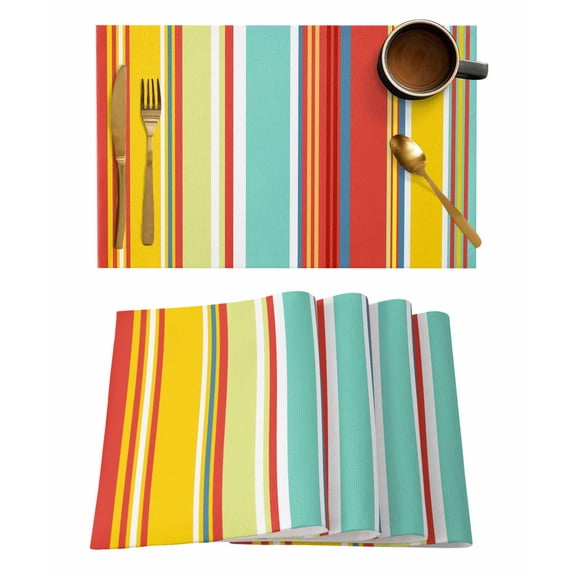 Colorful Stripes Placemats Set of 2 Lines Traditional Art Farmhouse Heat Insulation Washable Place Mats, Rustic Non-Slip Table Mats for Dining Table Party Kitchen Decor,13x19 Inch