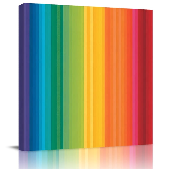 Colorful Stripes Rainbow Canvas Artwork Painting Art, Watercolor Line Minimalist Geometric Square Framed Wall Decorations Prints Picture for Bedroom Kitchen Living Room, 8x8 in