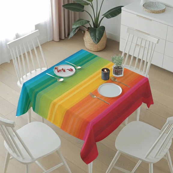 Colorful Stripes Rainbow Table Cloth 54x54in, Waterproof Square Tablecloth Wipeable Tablecloths Watercolor Line Minimalist Geometric Table Covers for Dining Tables Party Indoor Outdoor