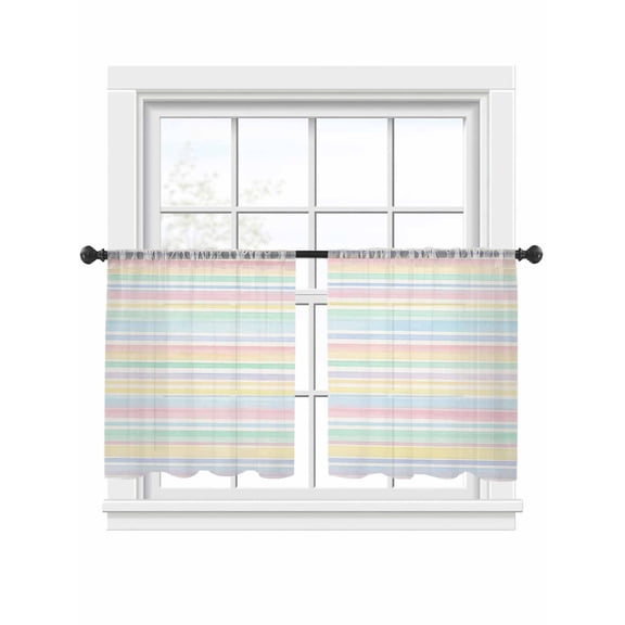 Colorful Stripes Sheer Curtains 2 Panels Set Watercolor Rainbow Farmhouse Sheer Window Curtains Light Filtering Rod Pocket Voile Drapes for Bedroom Living Room 52"x45"