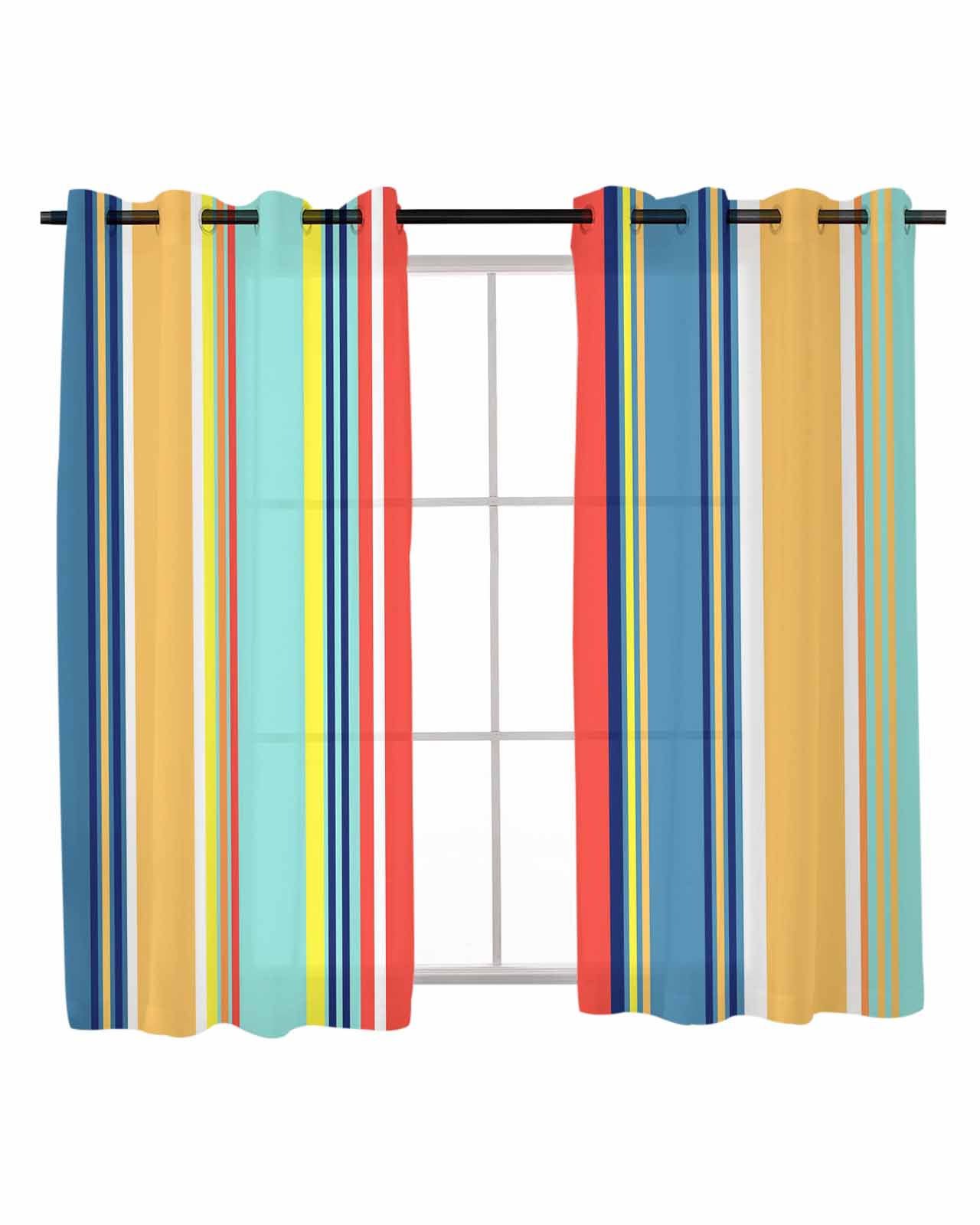 Colorful Stripes Sheer Curtains 54 Inch Length 2 Panels Mexican Red colorful-stripes-sheer-curtains-54-inch-length-2-panels-mexican-red