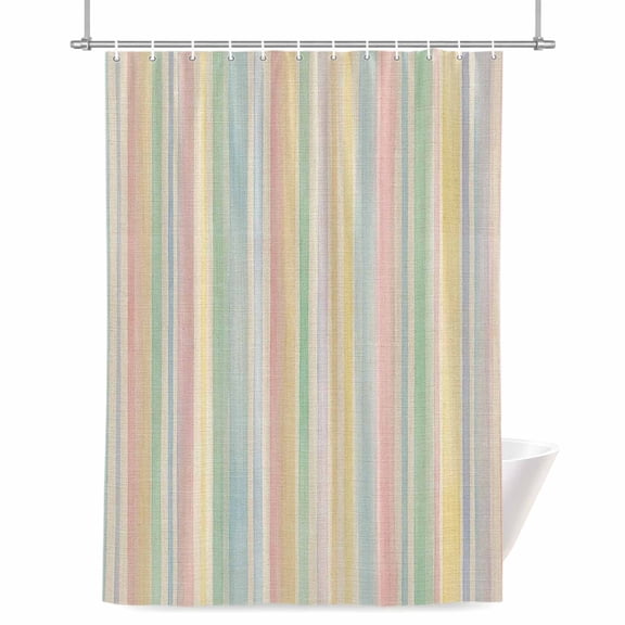 Colorful Stripes Shower Curtain, 72" x 84", Watercolor Rainbow Farmhouse Vintage Linen Waterproof Bathroom Curtain Washable Shower Curtain Set with 12 Hooks