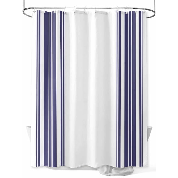 Colorful Stripes Shower Curtain, Navy Blue Wood Texture White Waterproof Shower Curtain Set with 12 Hooks Lightweight Washable Fabric Shower Curtains for Bathroom 48x72 Inches