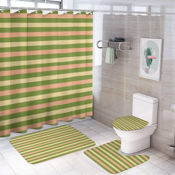 Colorful Stripes Shower Curtain Waterproof Bathroom Curtain Set with Hooks Home Decor Bathroom Curtains 4pcs