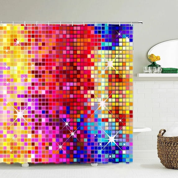 Colorful Stripes Shower Curtain Waterproof Polyester Fabric Geometry Bathroom Curtain 180 x 200cm with Shower Curtain