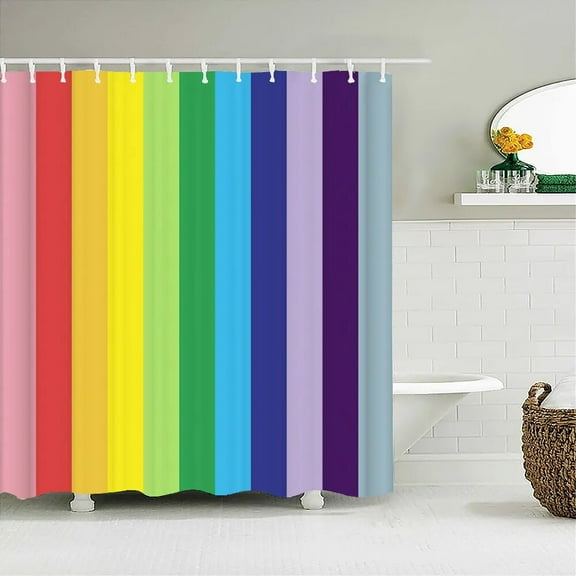 Colorful Stripes Shower Curtain Waterproof Polyester Fabric Geometry Bathroom Curtain 180 x 200cm with Shower Curtain