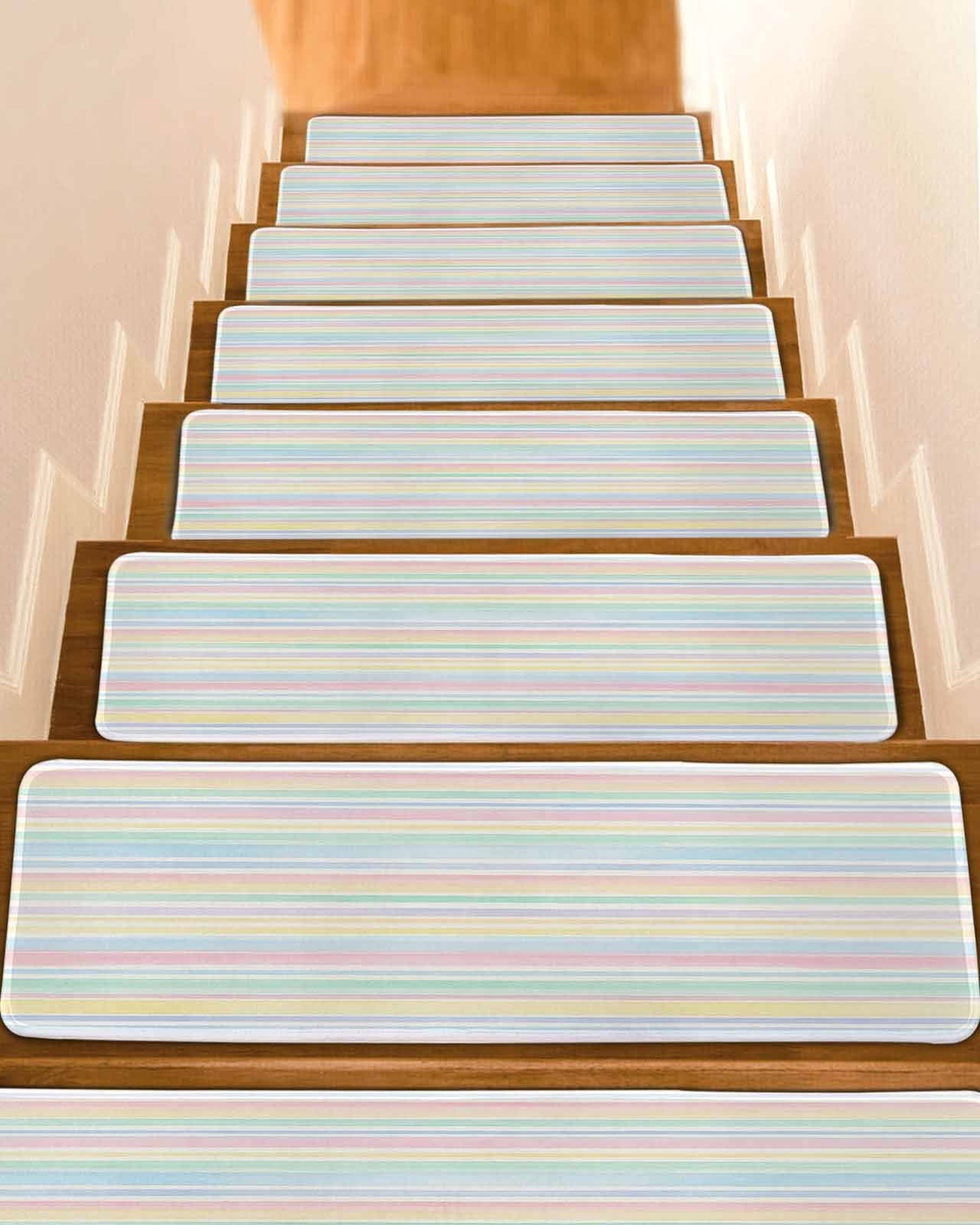 Colorful Stripes Stair Treads Non Slip for Steps Watercolor Rainbow ...