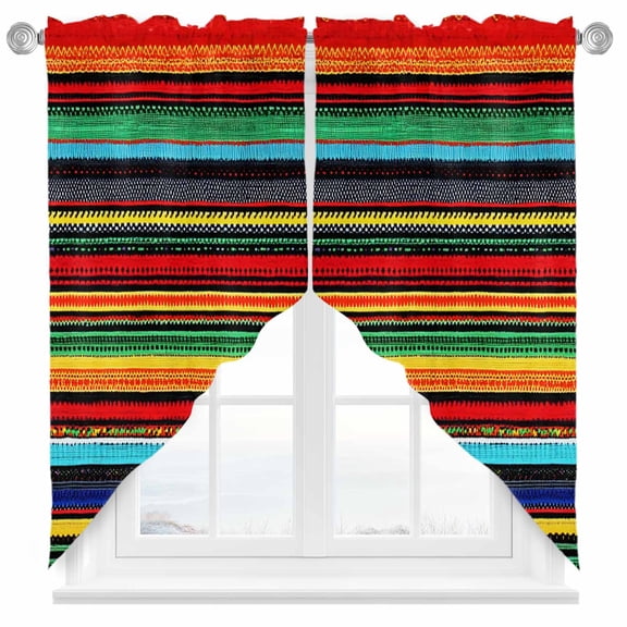Colorful Stripes Swag Valances for Windows 2 Pack Mexican Aztec Abstract Ethnic Swag Kitchen Curtains 36 Inches Long Rod Pocket Short Window Treatment for Kitchen Bathroom 36"x36"