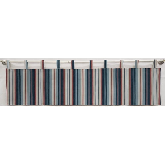 Colorful Stripes Tab Top Valances by Penny's Needful Things (Unlined) (12 Inch One Valance Panel) (Gray Blue Brown)