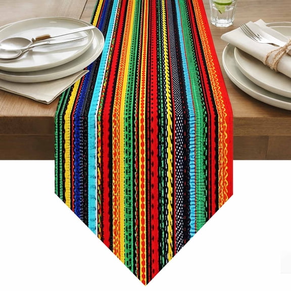Colorful Stripes Table Runner 36 Inches Long Mexican Aztec Abstract Ethnic Table Runners for Dining Room Tabletop Dresser Scarf Home Party Banquet Wedding Holiday Decoration