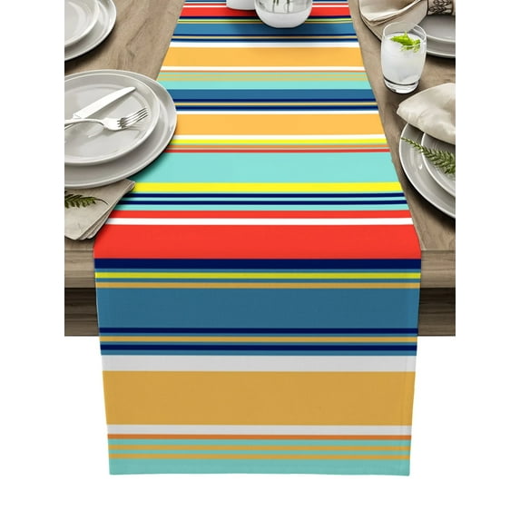 Colorful Stripes Table Runner Christmas Dinner Table Cloth Wedding Party Decor Cotton Linen Tablecloth