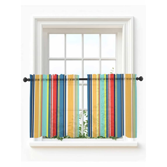 Colorful Stripes Tier Curtains 36 Inch Length,Sheer Curtains for Bedroom Living Room Window Modern Abstract Art Vertical Striped Small Half Window Kitchen Curtains & Drapes 27.5"x36" 2 Panels