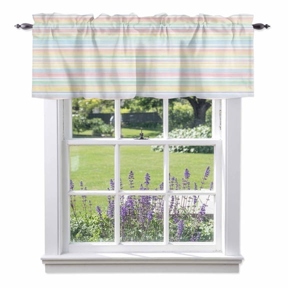 Colorful Stripes Valances for Windows Watercolor Rainbow Farmhouse Rod Pocket Cafe Window Treatments Valance Curtains for Kitchen Bathroom Laundry Basement Windows 60"x18"