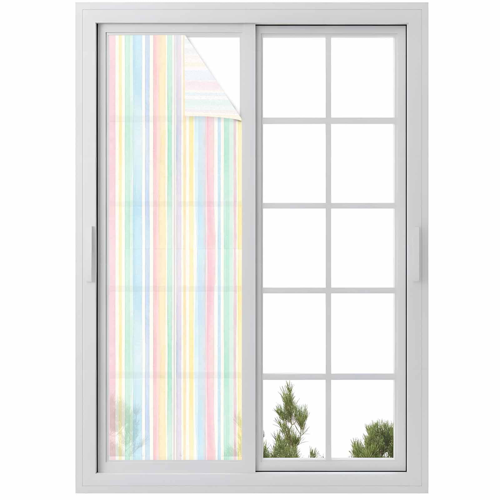 Colorful Stripes Window Privacy Film, Watercolor Rainbow Farmhouse Frosted Glass Window Clings Static Cling UV Heat Blocking Reusable Door Sticker for Bathroom 29.5 x 118 Inch