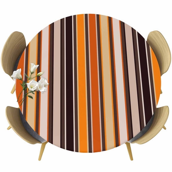Colorful Strips Round Tablecloth 36-44 Inch Round Fitted Table Cloth with Elastic Edge, Rustic Rainbow Abstract Vertical Striped Waterproof Table Cover Protector for Outdoor Picnic Party Dining