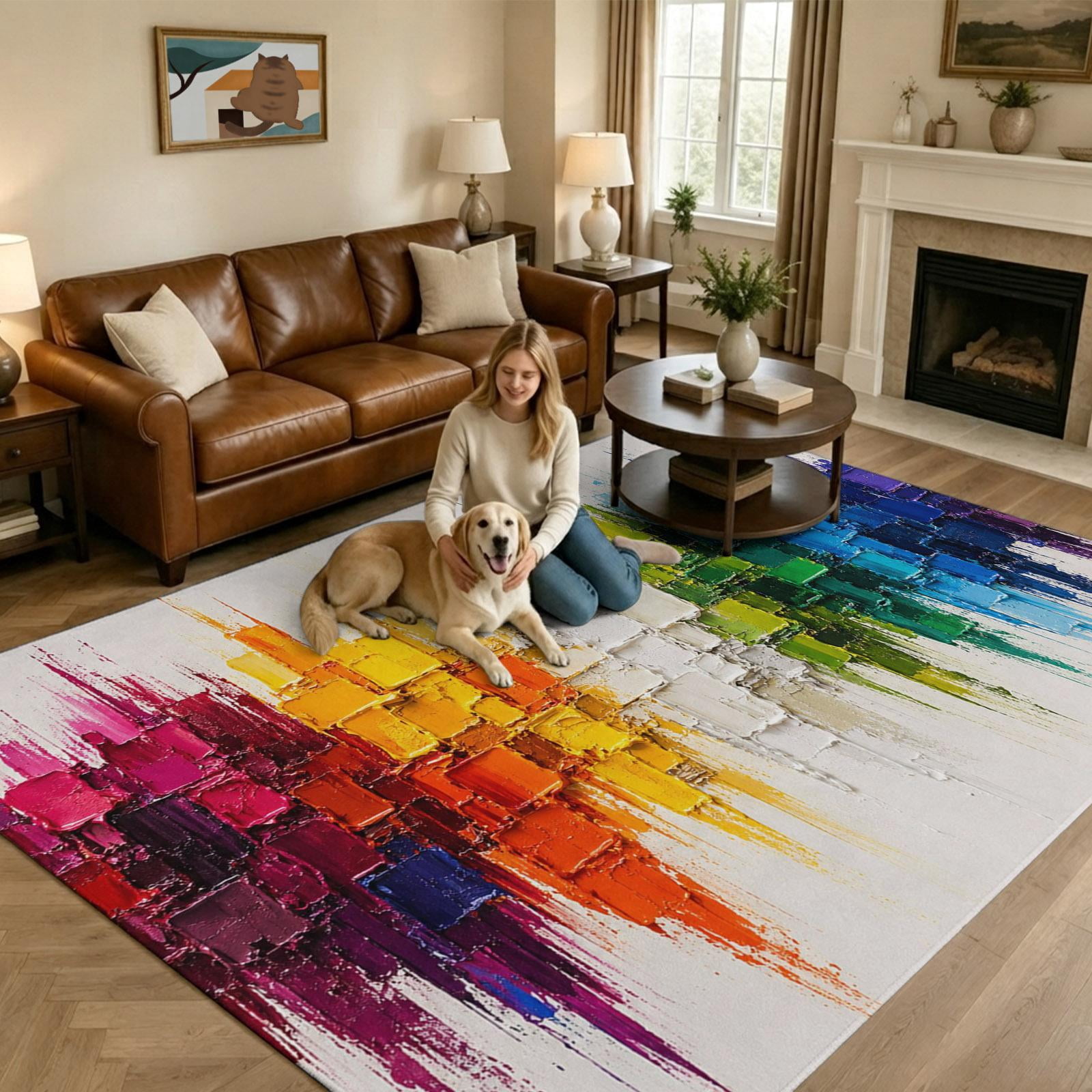 Colorful Stroke Large Area Rugs 5x8ft Modern Abstract Art Vertical Red ...