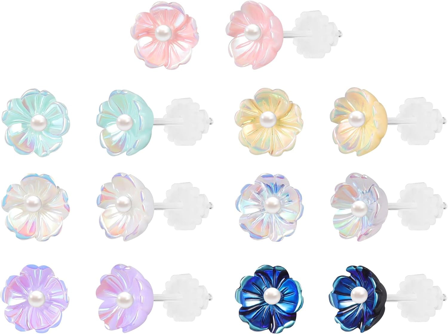 POFO Colorful Stud Earrings Set Plastic Earrings Cute Clear Earrings Kawaii Hypoallergenic Earrings For Women Multipack[z1078]