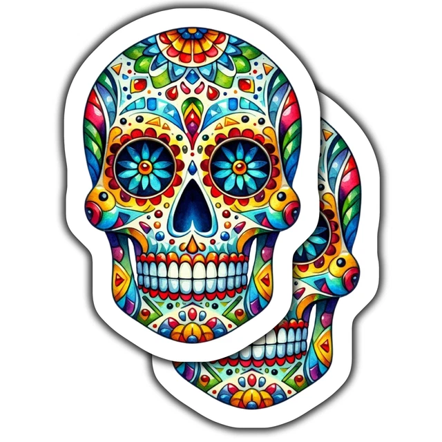 Colorful Sugar Skull Stickers, Day Of The Dead Stickers, Vinyl Skull ...