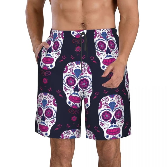 Colorful Sugar Skull With Floral Quick Dry Swimming Shorts For Men Swimwear Swimsuit Trunk Bathing Beach Wear