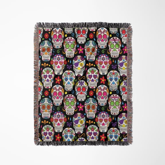 Colorful Sugar Skulls Pattern, Woven Blanket