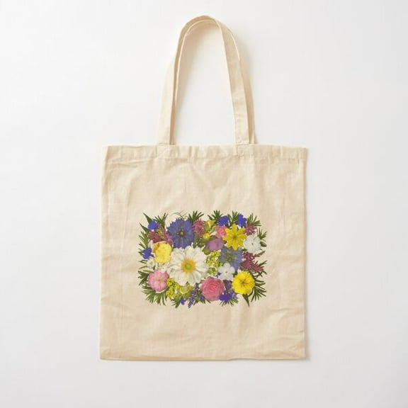 Colorful Summer Bouquet Cotton Tote Bag Canvas Tote Bag, Family Gift For Mother, Her