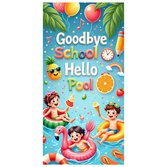 Colorful Summer Goodbye School Hello Pool Banner for Kids Party Pool Party Summer Celebration