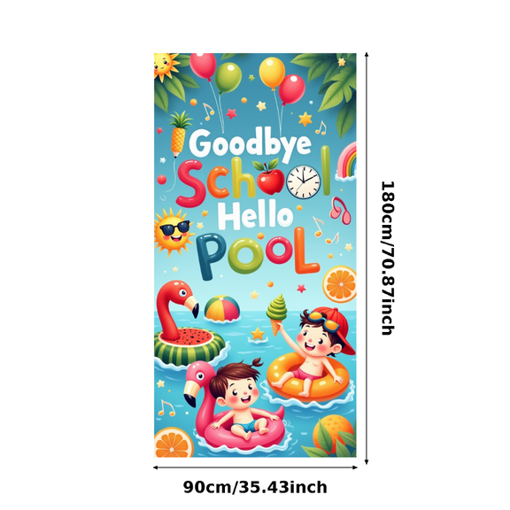 Colorful Summer Goodbye School Hello Pool Banner for Kids Party Pool Party Summer Celebration