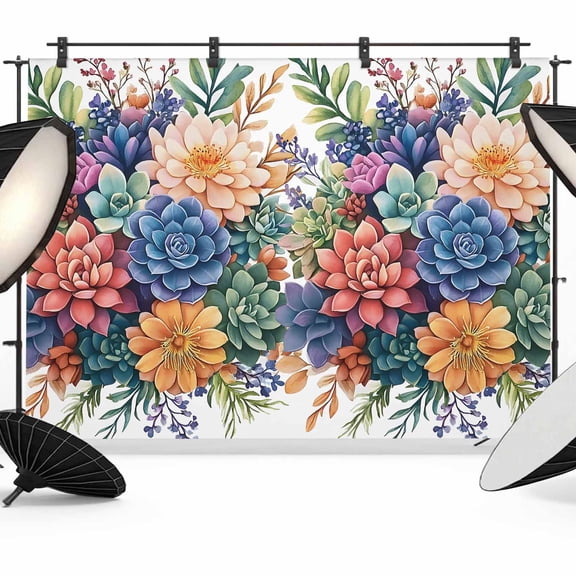 Colorful Summer Succulents Backdrop for Photography,Fabric Photo Background Backdrop,Spring Floral Watercolor Photo Booth Background for Portrait Photoshoot Video Wedding Decoration Banner 7x5ft